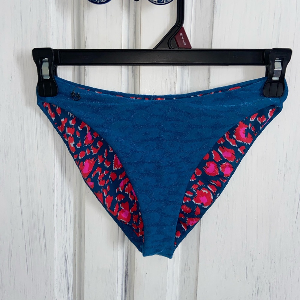 Maaji Reversible Blue and Pink Cheetah Print Bikini Bottom